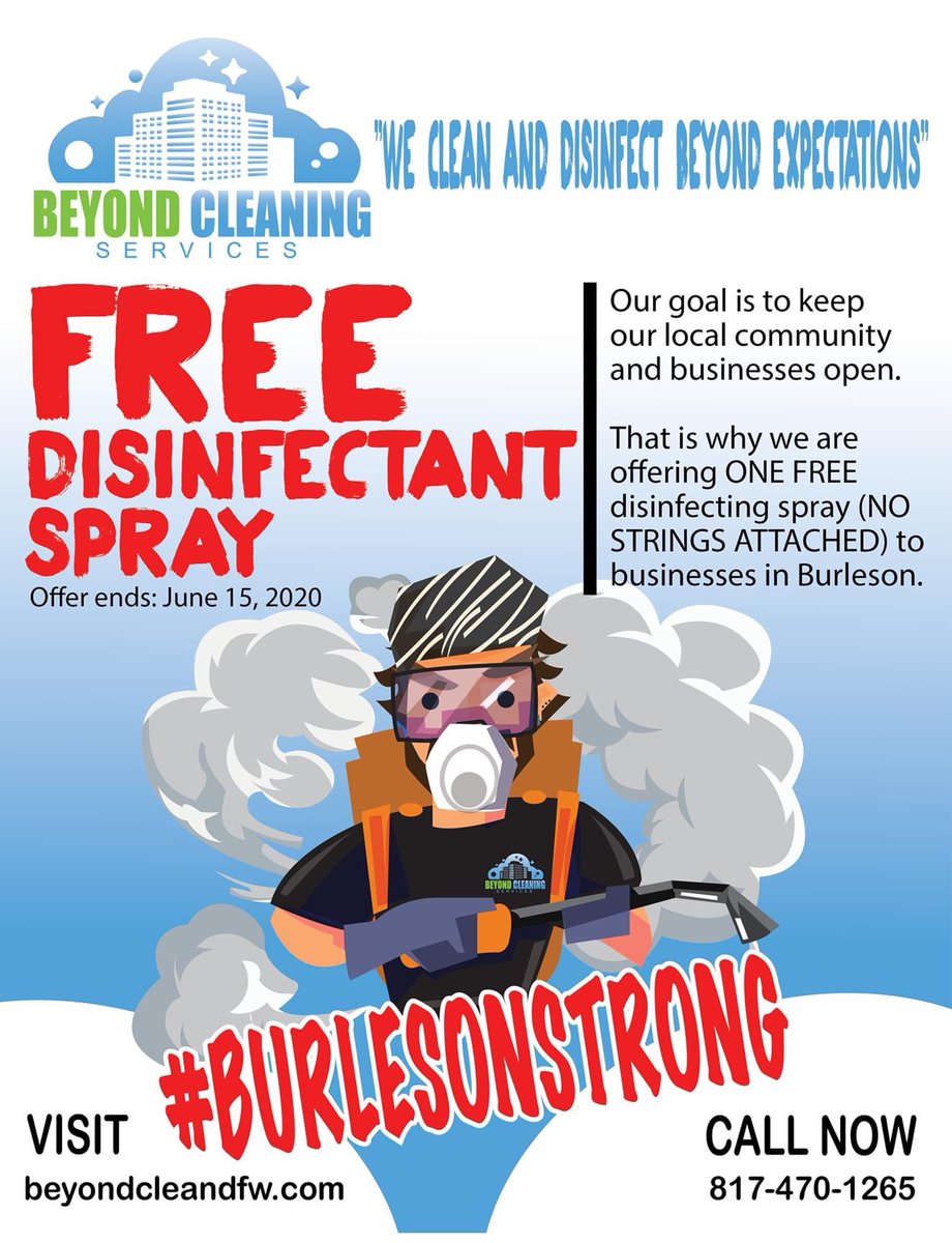 We are offering free sprays to businesses in our community!
#burlesonstrong