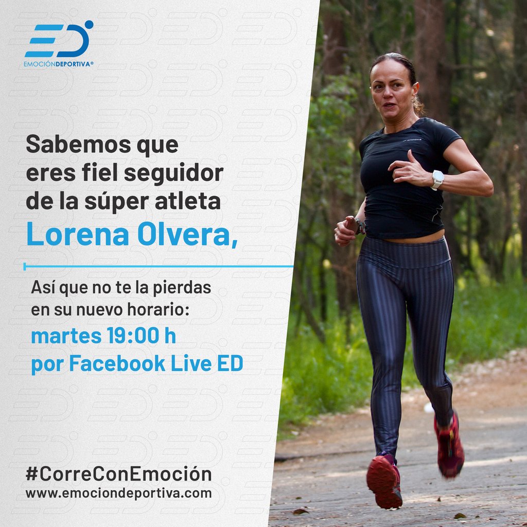 emocionD's tweet photo. A partir de esta semana estrenamos día y horario de nuestro #FBLive con @LorenaOlveraAja los martes a las 19:00. No te pierdas a esta extraordinaria atleta mexicana, doble récord Guinness, en la segunda sesión de su temporada "Conexión 6. La Rueda del Deporte".
#CorreConEmoción https://t.co/owYXXe8Mq1