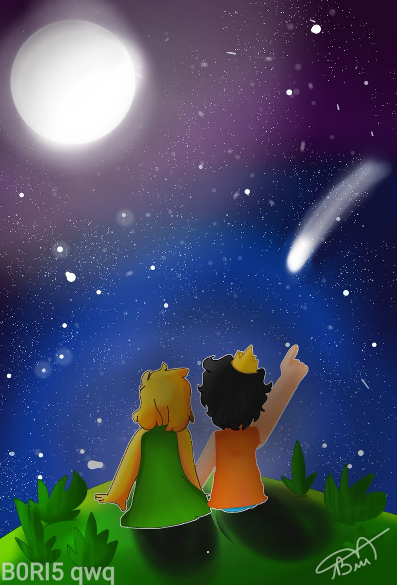 BR_OWO7's tweet photo. @MikecrackYT Nuevo dibujo‼ uwu 
✨Pueden usarlo como fondo de pantalla✨
Espero que les guste 
Temática del dibujo: 🌌Trollino y Mike esta mirando el cielo de la noche juntos 🌕💫 https://t.co/dm0nMzHcNW