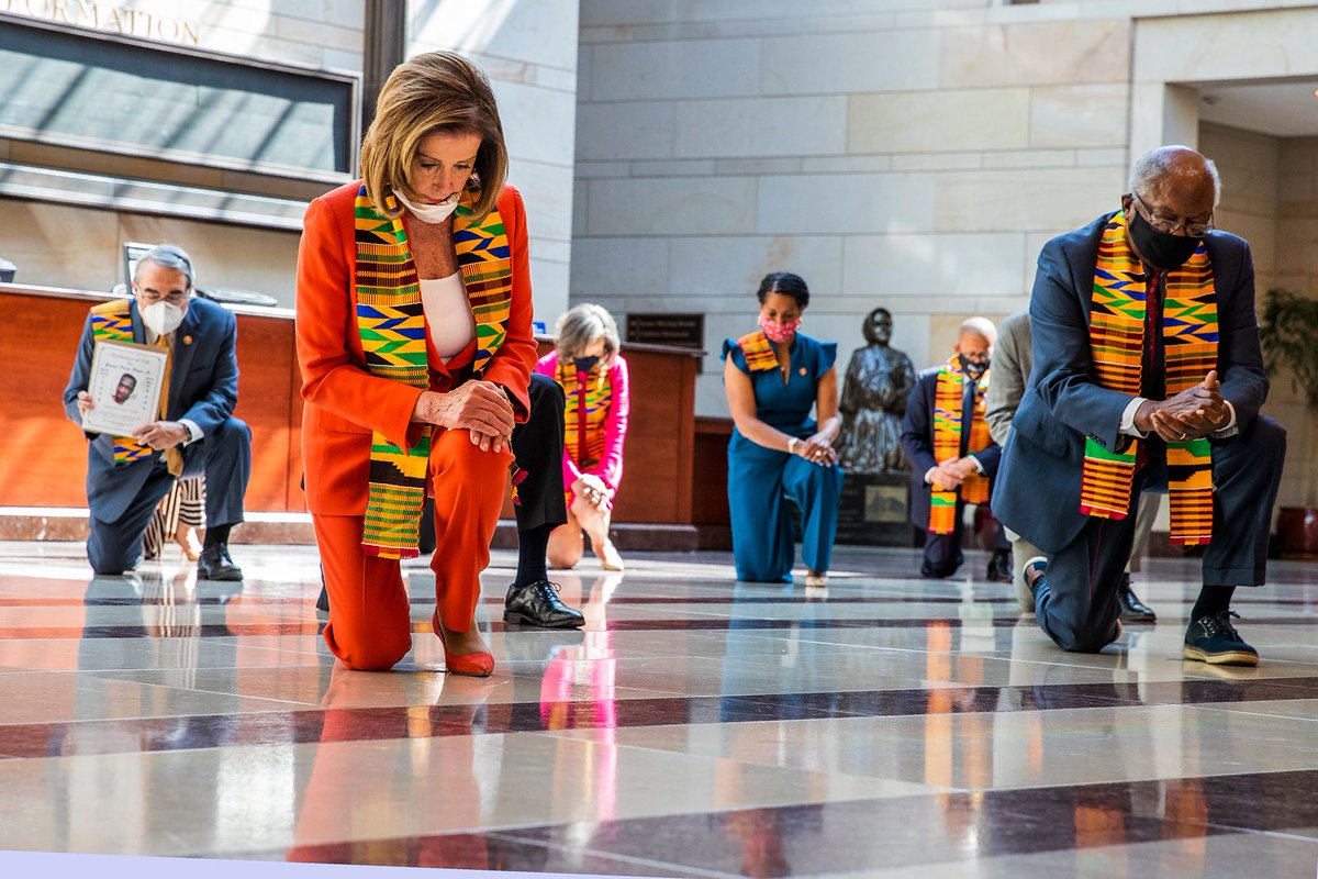 Here is the photo of House Democrats kneeling for #GeorgeFloyd looking like a bunch of SOAS anthropologists who came to meet a Ghanaian village chief: