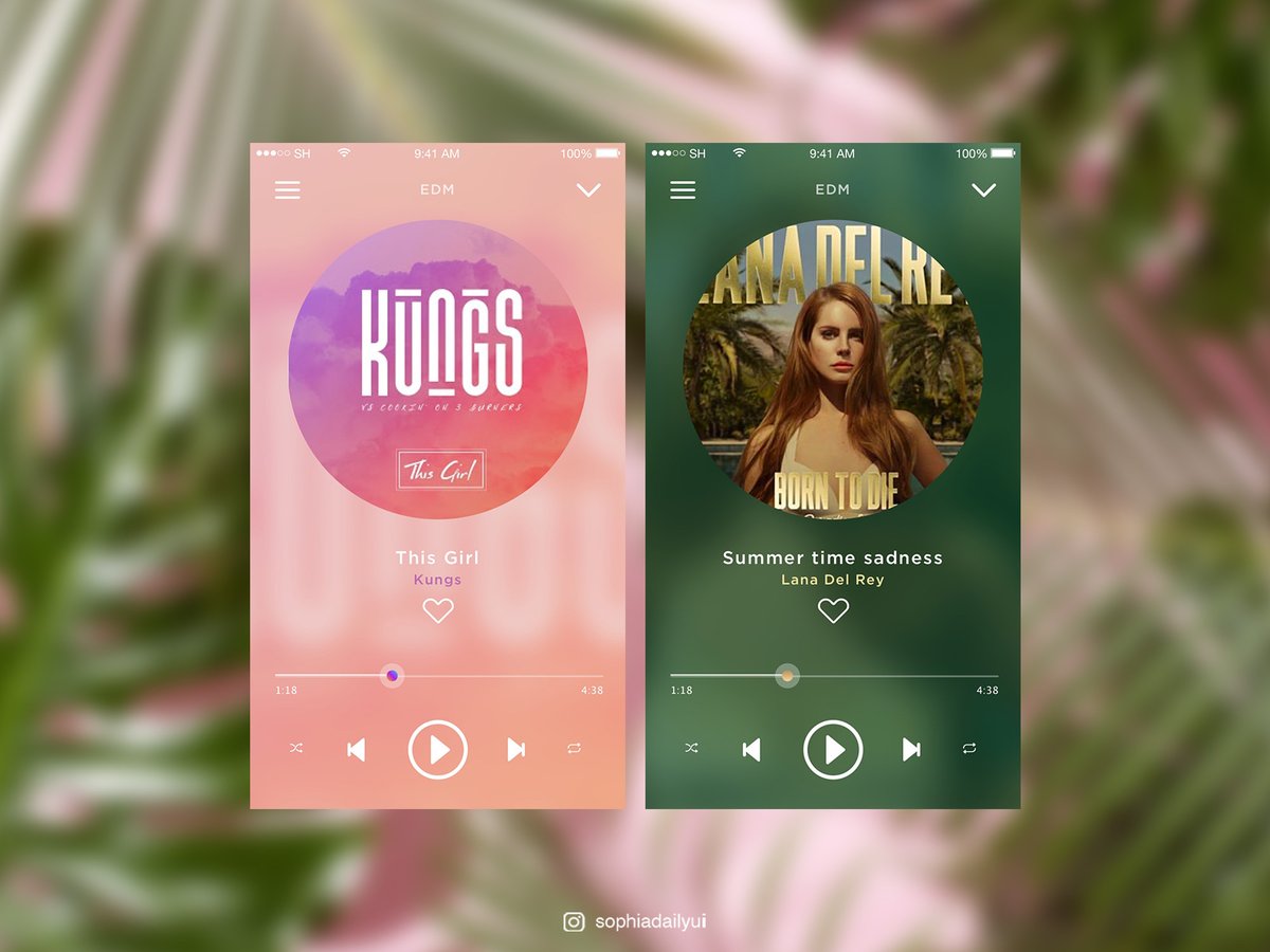 sophiahdesign's tweet photo. Tropical vibe
@Daily_UI #dailyui009
#musicapp #musicplayerui #Day9 #dailyui #100daychallenge #uidesign #visualdesign #uxdesign #DailyUI009 #pink #palmleaves https://t.co/enuAjPEMGi