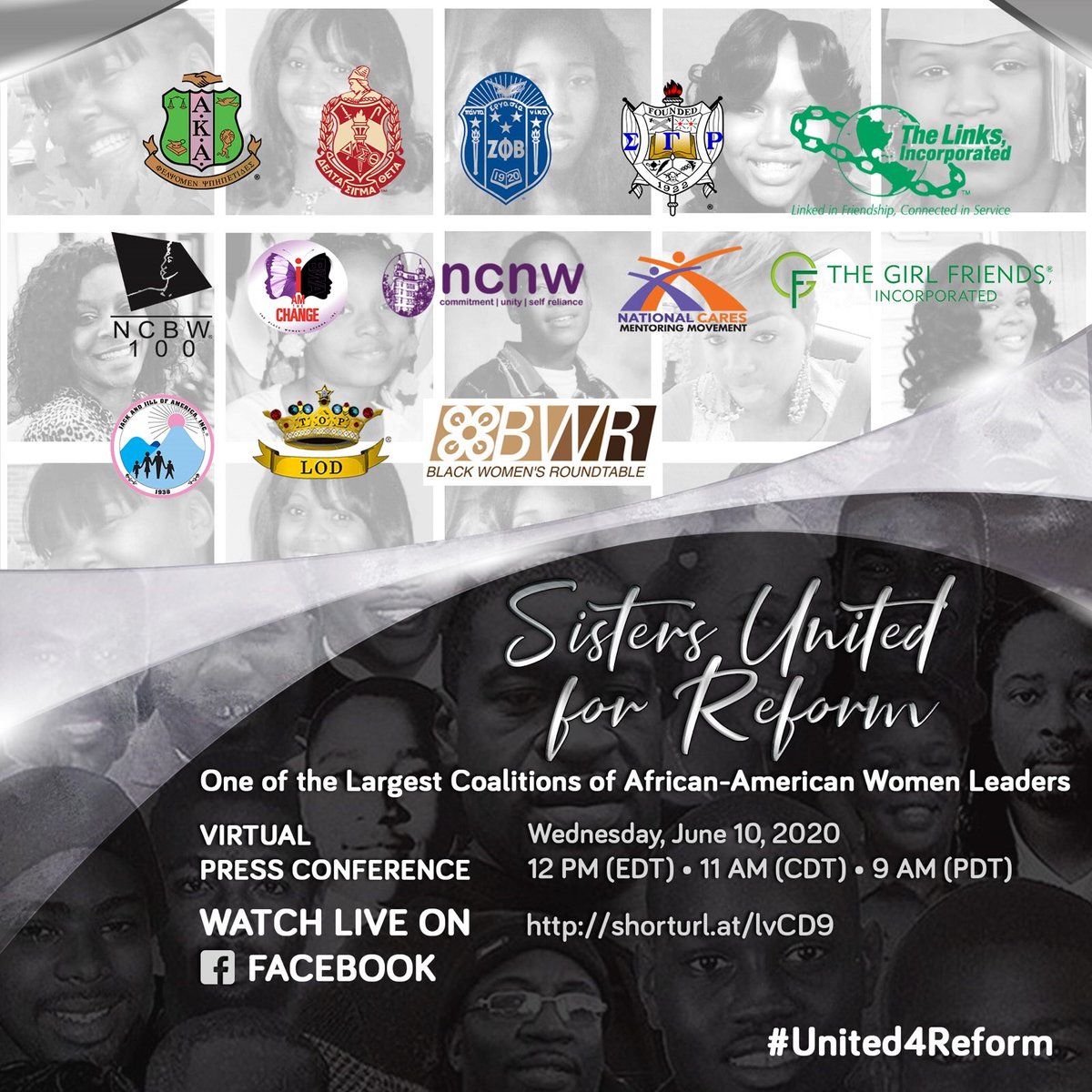 JackandJillInc's tweet photo. Members, we hope you will make the time to attend the Sisters United for Reform virtual press conference on Wednesday, June 10th at 12:00 PM EDT. Please watch live on Facebook at: https://t.co/Wh92vv9BLY

#United4Reform https://t.co/7UpDz6UoXi