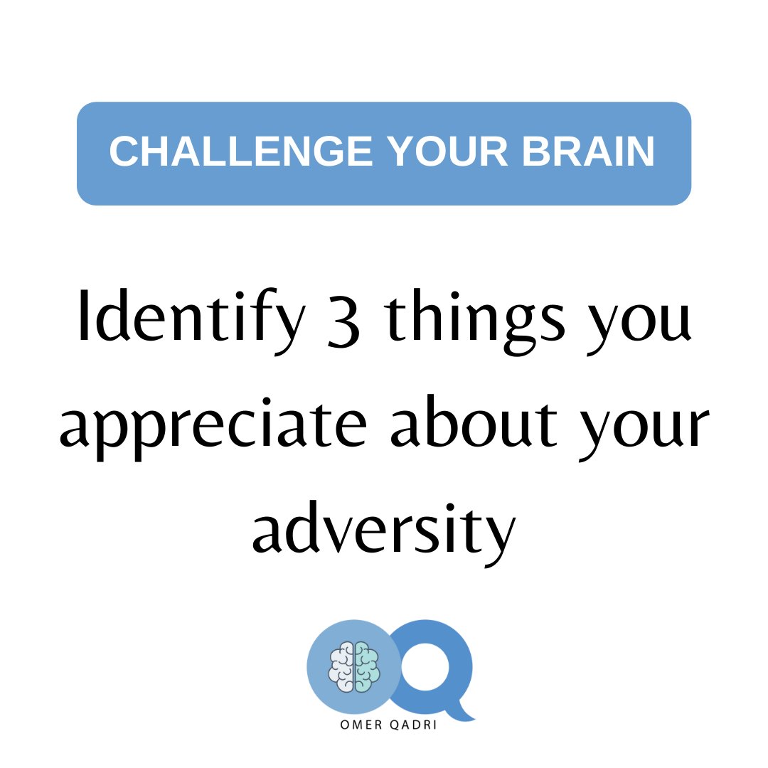 Today's challenge is to identify 3 things that you appreciate about your adversity, especially during these difficult time. Comment your thoughts below or connect with #OmerQadri on bit.ly/omerqadri . . #weeklychallenge #selfoptimization #braintraining #brainpower #canada