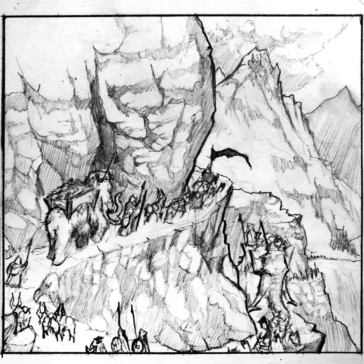 JTMayhew_'s tweet photo. "In the spring of 720 AX the Band of Baelyg marched on Strong Mountain. In order to arrive undetected they took treacherous roads and perilous paths." 

I'm feeling stoked for the battles ahead, we march on the mountain!! 

Hope your day is going great everyone! https://t.co/eyTrGzH3sU