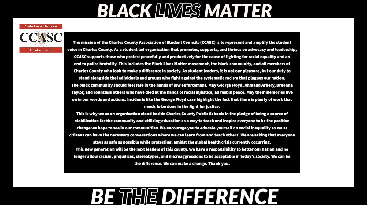 TheCCASC's tweet image. CCASC's position on the current events in society today. Our students pledge to BE THE DIFFERENCE.