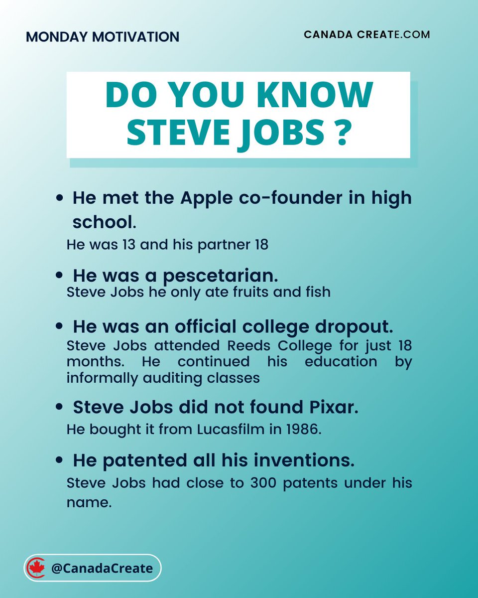CanadaCreate's tweet image. #MotivationMonday with Steve Jobs 💪🏼