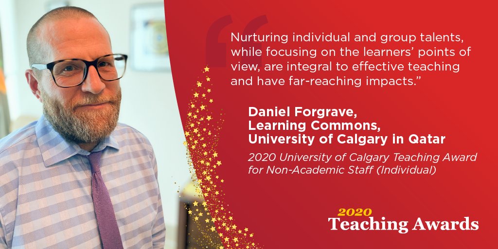 The Award for Non-Academic Staff (Individual) goes to Daniel Forgrave from the Learning Commons at the University of Calgary in Qatar! <a href="/UCQNursing/">University of Calgary in Qatar</a> #TeachingAwards2020 #UCalgary