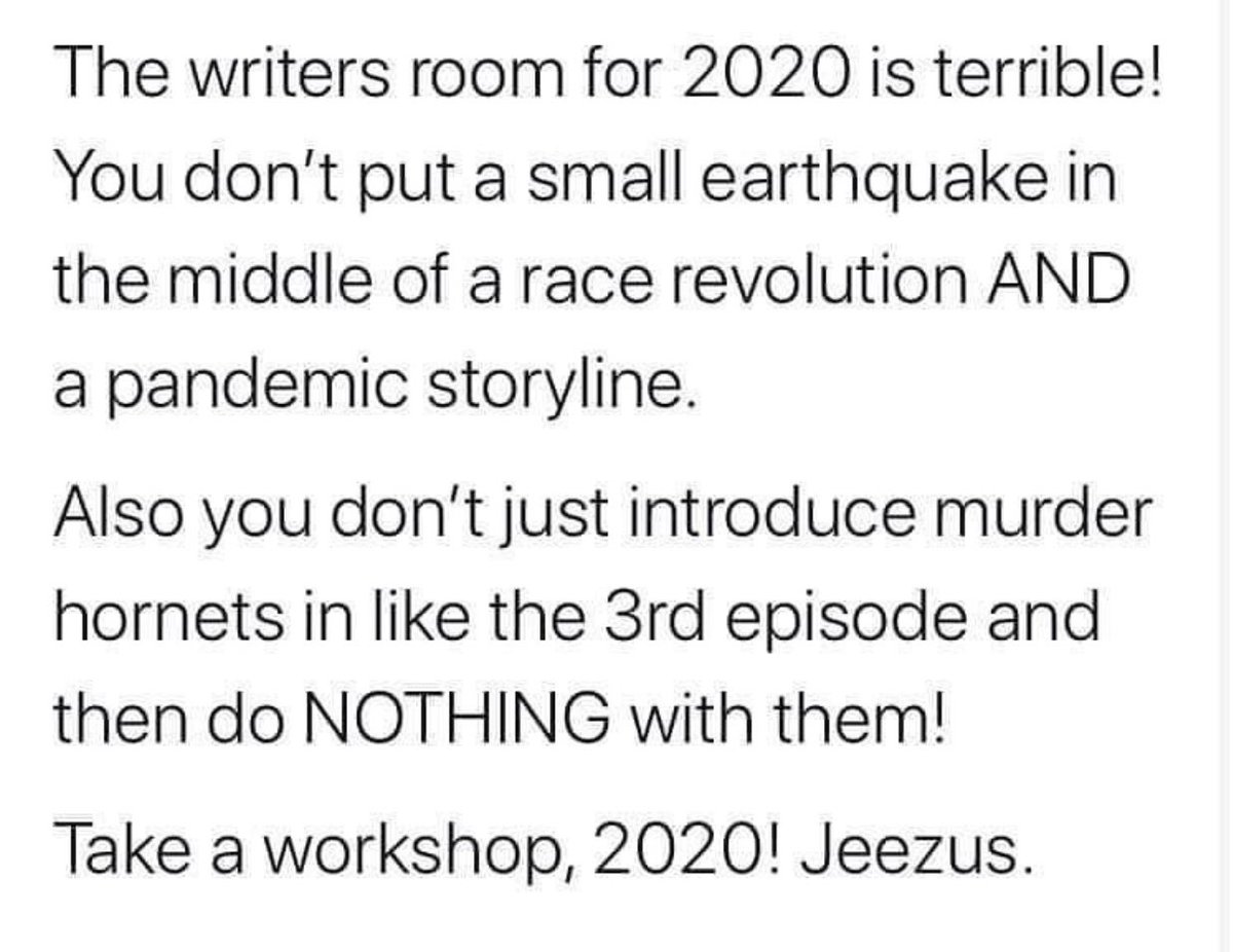Well said haha! Opening chapter had me thinking it was a climate WW3 and then they “killed off” the Korean antagonist but simply brought him back no big deal?? Will he just pop back in for the finale?
#writerslife #WritingCommunity #2020memes