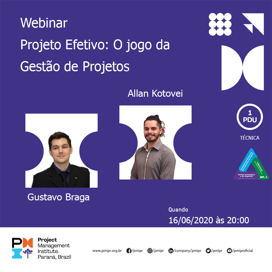 PMIPR's tweet photo. O PMI Paraná apresenta mais um Webinar GRATUITO, desta vez para lançar oficialmente o jogo "Projeto Efetivo"!
Venha conosco conhecer e se divertir com esse lançamento único do jogo da Gestão de Projetos!"
MAIORES INFORMAÇÕES E INSCRIÇÕES: https://t.co/YvJ6G8rZWQ
#pmipr https://t.co/mPHhjHn0UQ