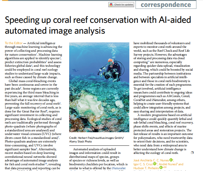 AnchietaNunes's tweet photo. Our correspondence was published today, in the #WorldOceanDay:  Speeding up coral reef conservation with AI-aided automated image analysis  https://t.co/ge3U1K8CNn https://t.co/aggKNXEFr4