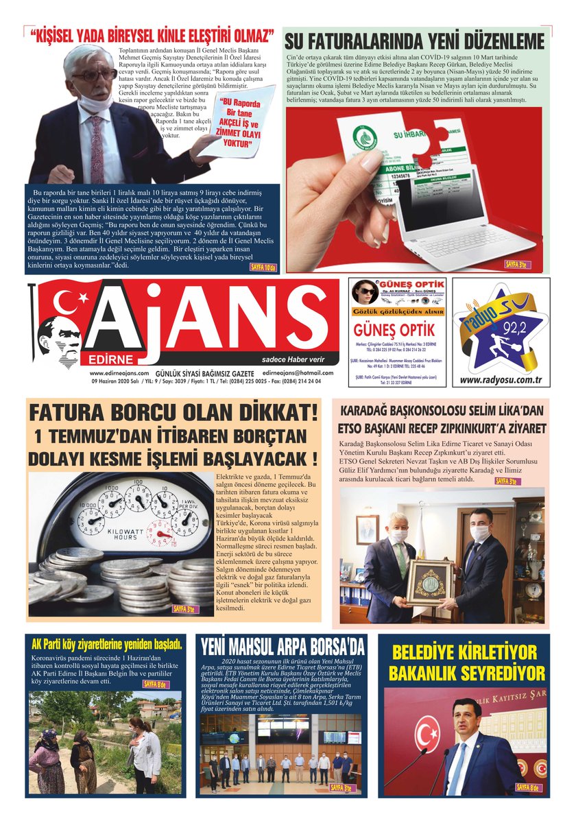edirneajans's tweet photo. GAZETENİZİ ŞİMDİ OKUYUN... EDİRNE AJANS GAZETESİ... #suborcu #elektrikborcu #edirnebelediyesi #trepaş #tredaş #siyaset #haber #edirnehaberleri https://t.co/Lyl3zYUtU2