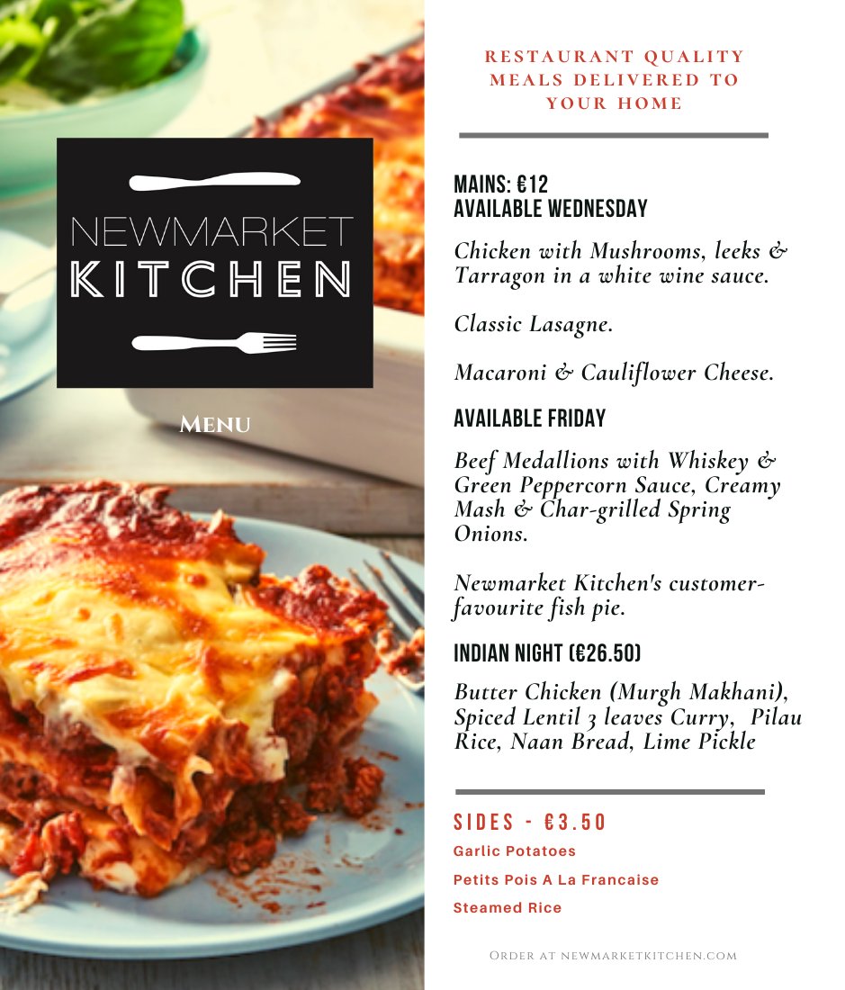 Phase 2 of the re-opening of the country commences today. To help transition, Newmarket Kitchen have a new menu w/ some family favourites. We'e now free to invite up to 6 people into our homes. If you're planning on entertaining this week, contact us &amp; let us know how we can help