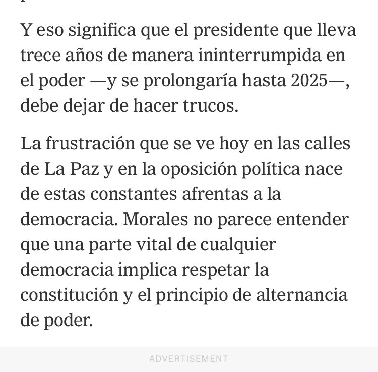 brunosgarzini's tweet photo. New York Times reconoció hoy que la OEA fabricó la tesis de “fraude” para dar un golpe a Evo Morales. Por aquellos días, el diario pedía a Evo “no más trucos” y que respetara la “alternancia de poder”. Es decir: New York Times avaló la tesis del golpe por fraude en Bolivia. https://t.co/mjZBsF5ePW