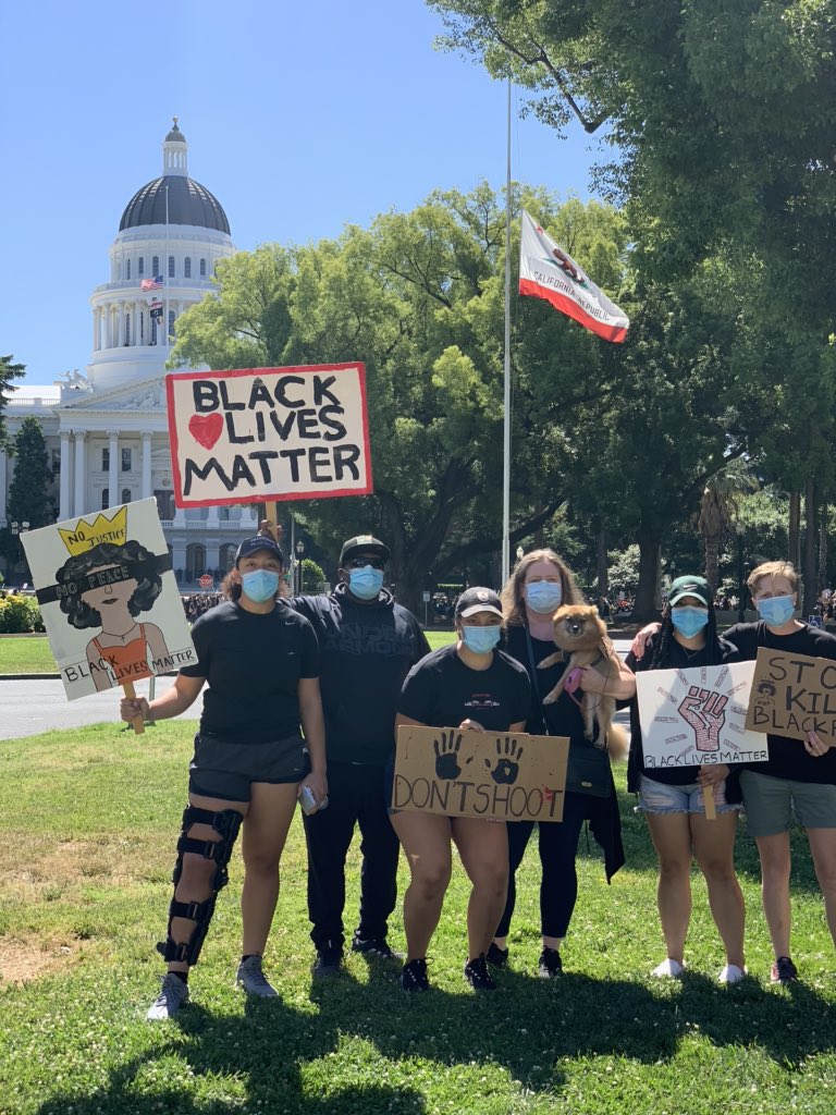 ucdaviswbb's tweet photo. #blacklivesmatter protest at the State Capitol.  Peaceful, powerful, and inspiring to see so many people standing together to fight for racial justice. #NoJusticeNoPeace #SayHerName #SayHisName #Peacefulprotest https://t.co/v3jj21IHwL