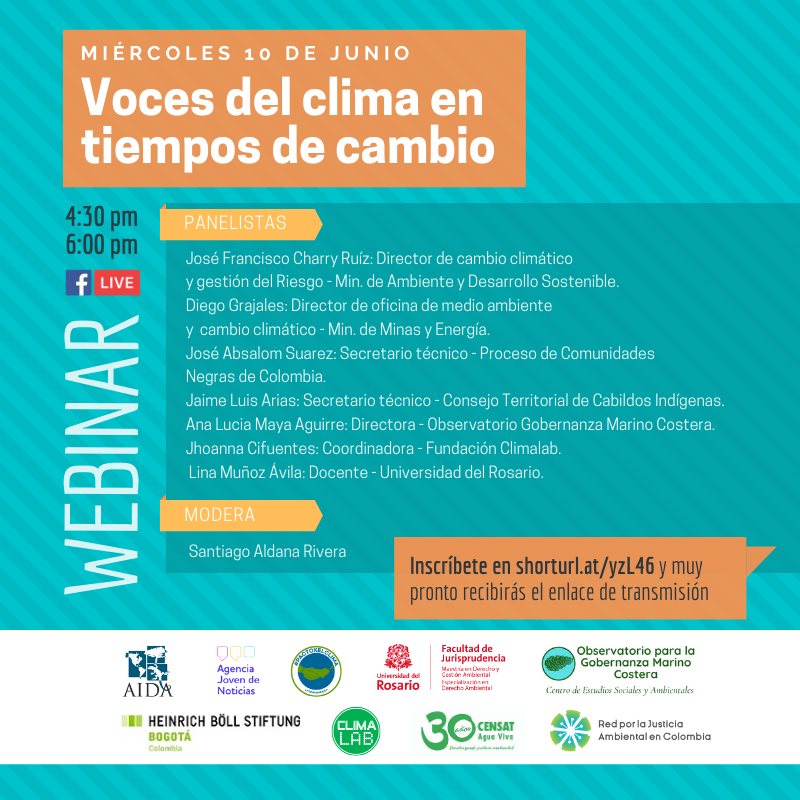 RJAColombia's tweet photo. MAÑANA | “Voces del clima en tiempos de cambio” discutiremos sobre el proceso de construcción y actualización de los compromisos en 🇨🇴 frente a la #CrisisClimática.
@Aidaespanol  @BoellColombia @Climalab_org @URambiental @AjinEspanol @CensatAguaViva @centroamb @ComiteSanturban https://t.co/0d7BxVtwcu