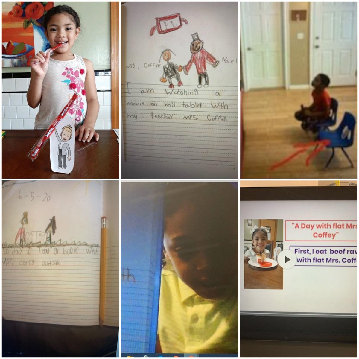 Coffey's Kinders documenting their adventures throughout distance learning with Flat Mrs. Coffey! Mrs. Coffey has been quite busy eating,  reading books, watching movies and playing video games!