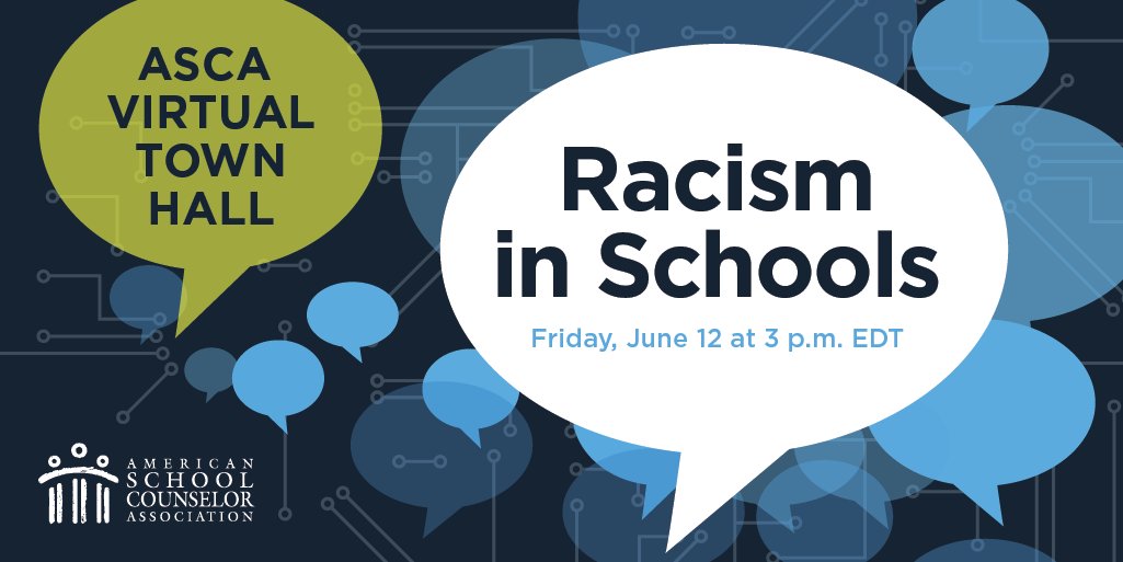 ASCAtweets's tweet photo. Let’s talk about racism. Join us on June 12 at 3 p.m. EDT for an ASCA Virtual Town Hall: Racism in Schools.
https://t.co/CqOxFZg2ZO https://t.co/OeFiXychyJ