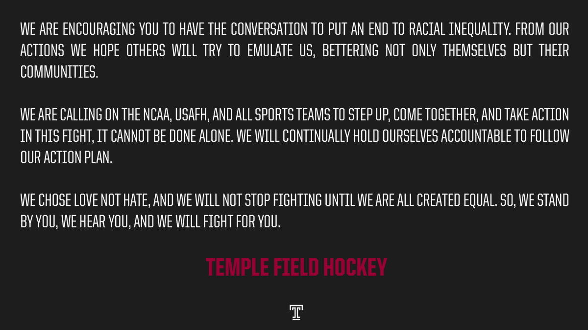 From the Temple field hockey student-athletes: