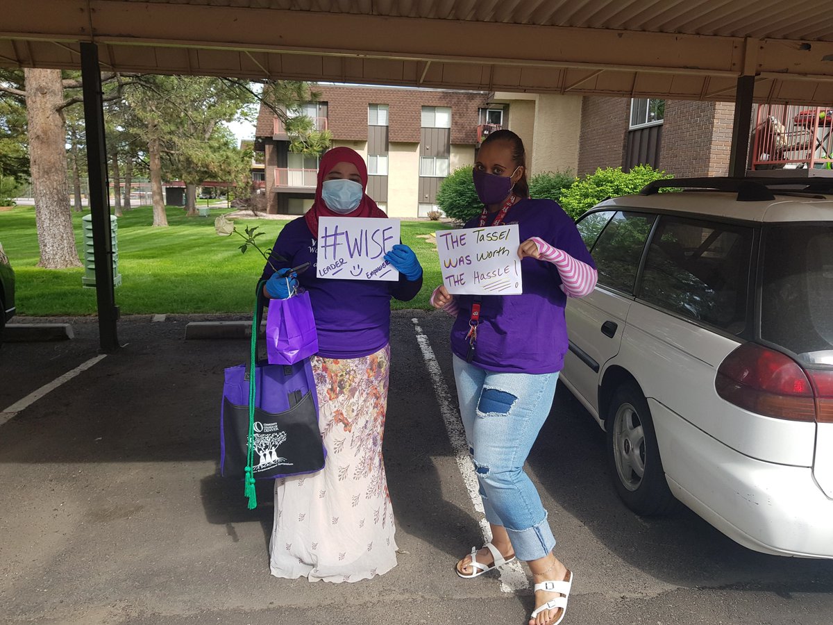 CCDedu's tweet photo. Vice President of Women Intentional about Success and Excellence (WISE), LaVette Sturgeon, and WISE academic advisor, Nicole Rice-Collins, traveled around Denver to celebrate our WISE 2020 Graduates. Congratulations graduates!! #CCDGrads2020 https://t.co/vAcIXKfwjv