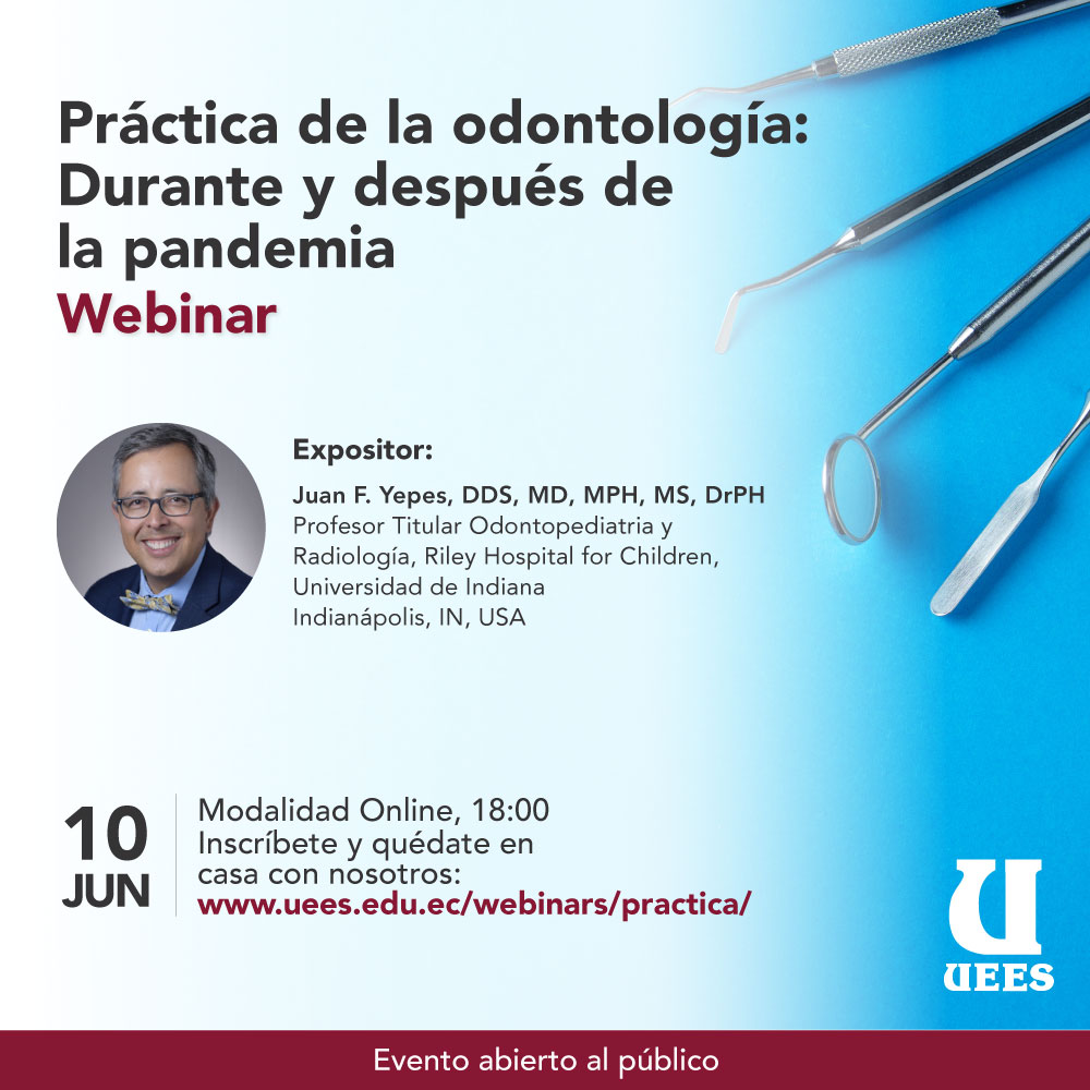 #Webinar

Práctica de la odontología: Durante y después de la pandemia. Organizado por la Facultad de @MedicinaUees 

Link de registro:
uees.edu.ec/webinars/pract…