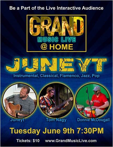 TOMORROW at 7:30PM: This is a LIVE (via Zoom) concert featuring local favourite Juneyt, w/ Jazz Room regulars Donnie McDougall &amp; Tom Nagy! Playing a mix of instrumental, classical, flamenco, jazz and pop music. Click the link for tickets ($10) &amp; details.
ow.ly/qKru50A2jI4