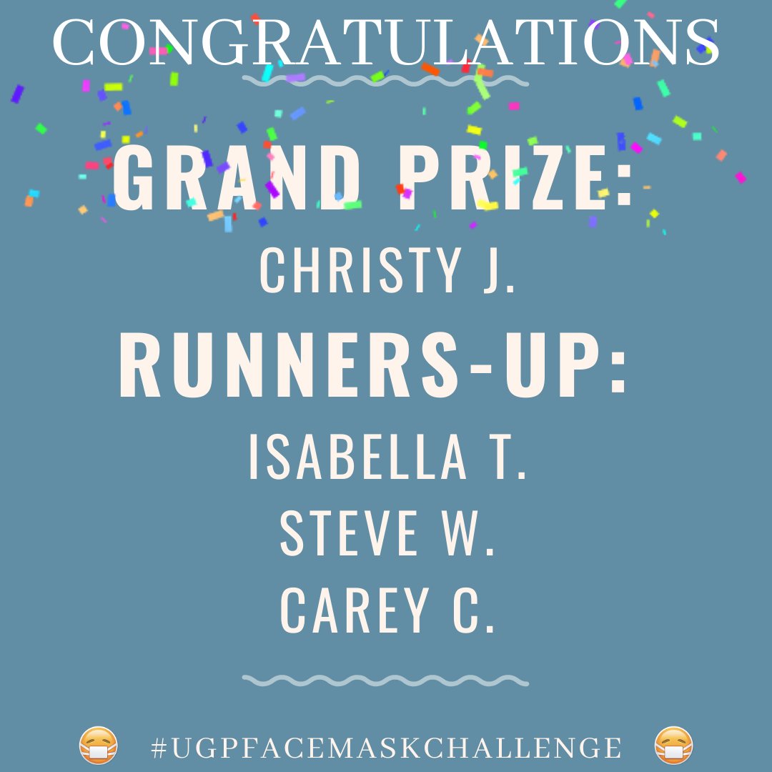 UGP's tweet photo. 4 Underground Printing fans have been randomly selected as winners of our first #UGPFaceMaskChallenge. Congratulations to Christy J. who won Apple AirPods Pro, and to Isabella T., Steve W., and Carey C., who won some UGP swag! π We'll definitely be doing another challenge soon! https://t.co/AXgUn9tb1G