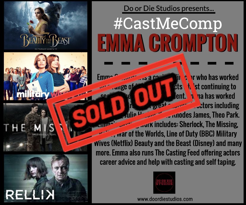 DoorDieStudios's tweet photo. Tickets for this #CastMeComp judged by Casting Director Emma Crompton are now sold out! Don’t miss out on future events - sign up to our mailing list at https://t.co/X3Kx6ZWPeu https://t.co/9rc9aAWzlO