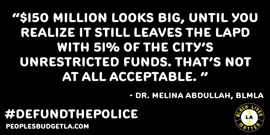 OneLikeCodiac's tweet photo. The @MayorOfLA’s LAPD budget cut is not impressive. It’s a sad attempt to pretend he’s doing something measurable, but which still leaves the LAPD with over half of the city’s unrestricted funds. @MayorOfLA, we see you, and will hold you accountable until you #DefundThePolice https://t.co/9ngHO7kH3l