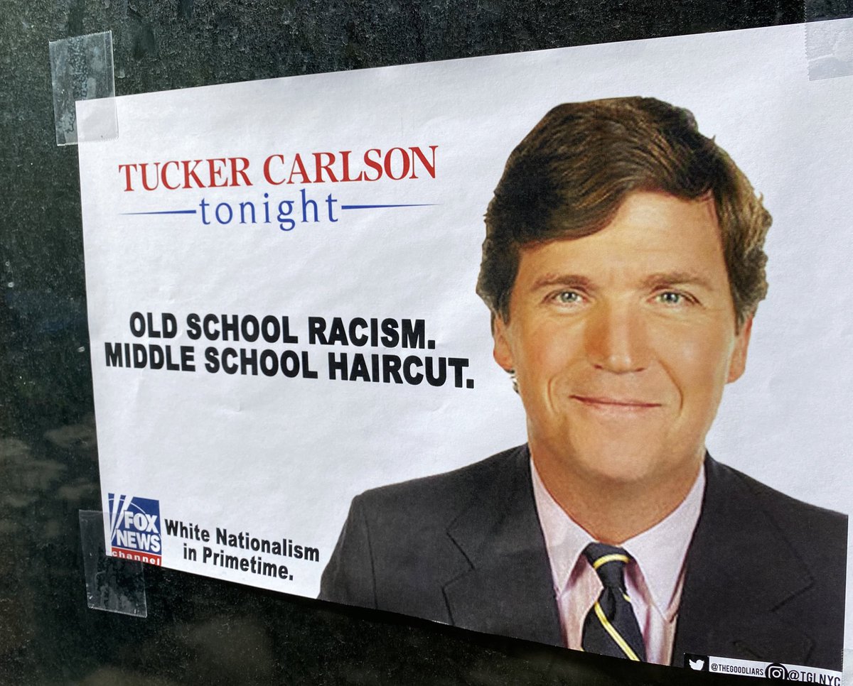 TheGoodLiars's tweet photo. We posted some honest advertisements for Tucker Carlson around Brooklyn. https://t.co/mm0Gc1AnzN
