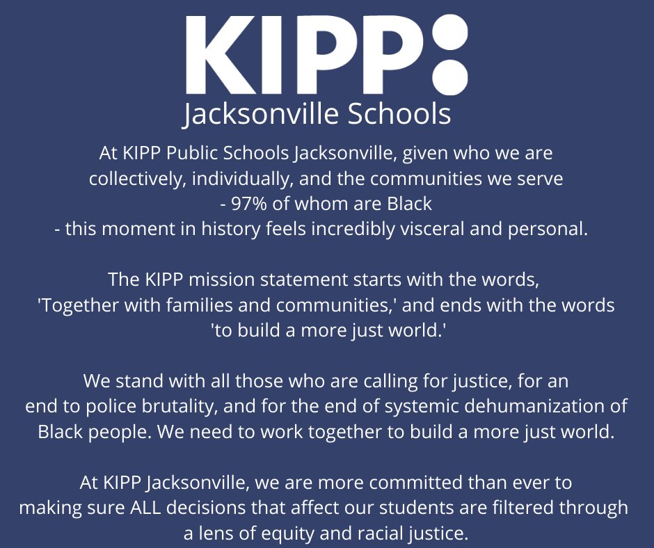 KIPPJax's tweet photo. KIPP Jacksonville’s Commitment to Racial Justice and Equity https://t.co/760nlRlTMJ