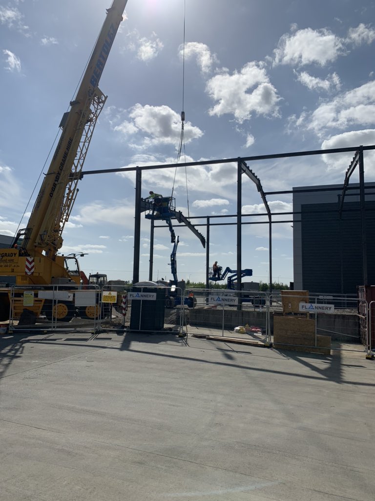 The steel frame on our building extension went up today. An extra 5,000 sq ft!