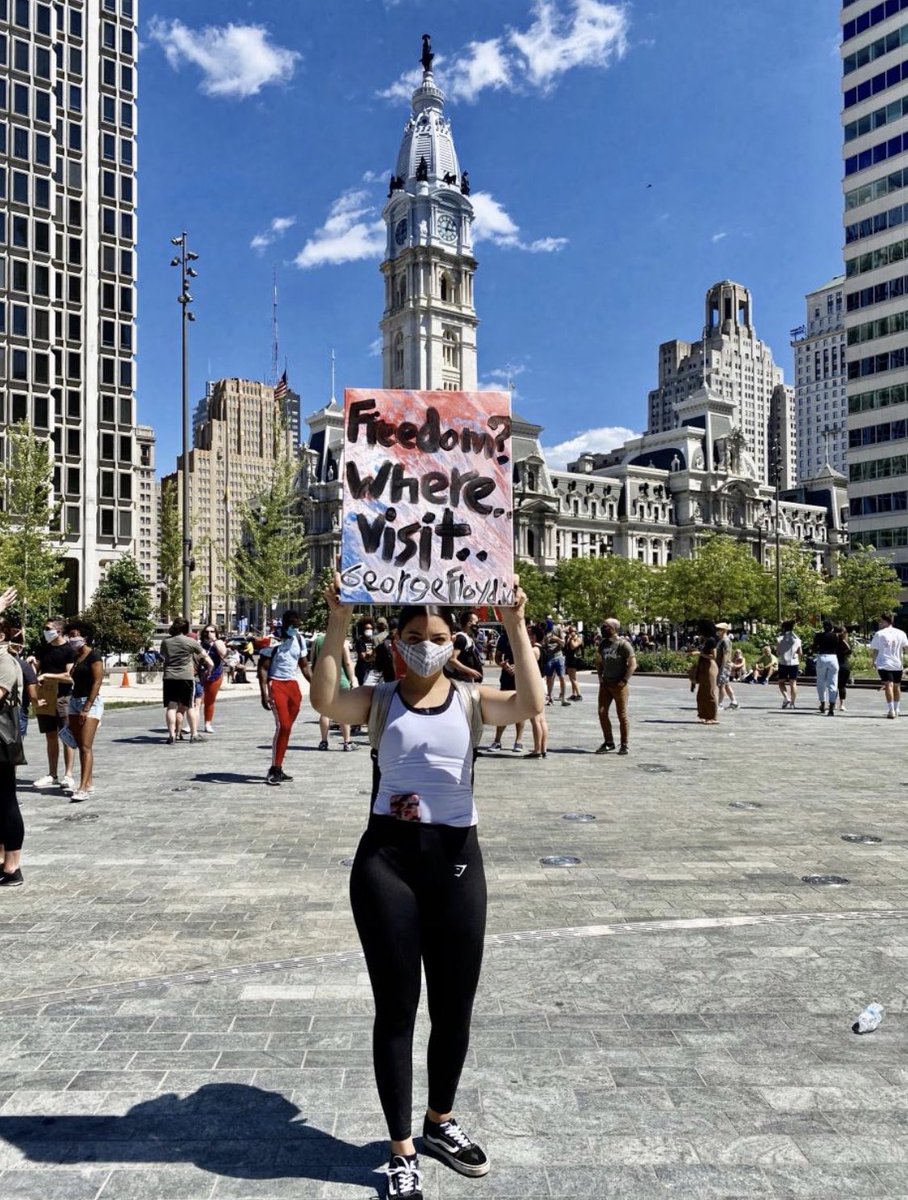 GeorgeFLYD's tweet photo. Shouts out to #philly for having us in their city! We are spreading the word and making it clear. We are the ones who shall make it happen! #endpolicebrutality #nojusticenopeace #BLM $FLYD #FLYD https://t.co/m8nglygneH