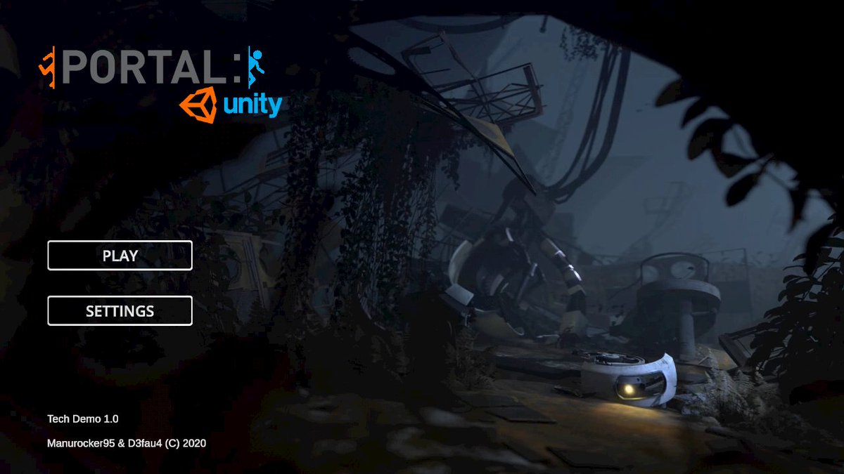 ManuDev95's tweet photo. I think the title screen looks nice enough #PortalUnity #Unity #MadeWithUnity https://t.co/QQU8GoZExW