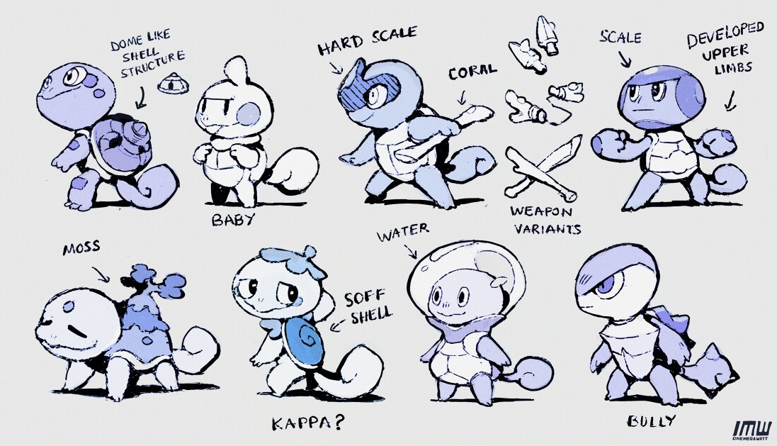 concepts for some upcoming Squirtle crossbreeds ?Can you guess which pokemon crossbred with Blastoise to make these? 