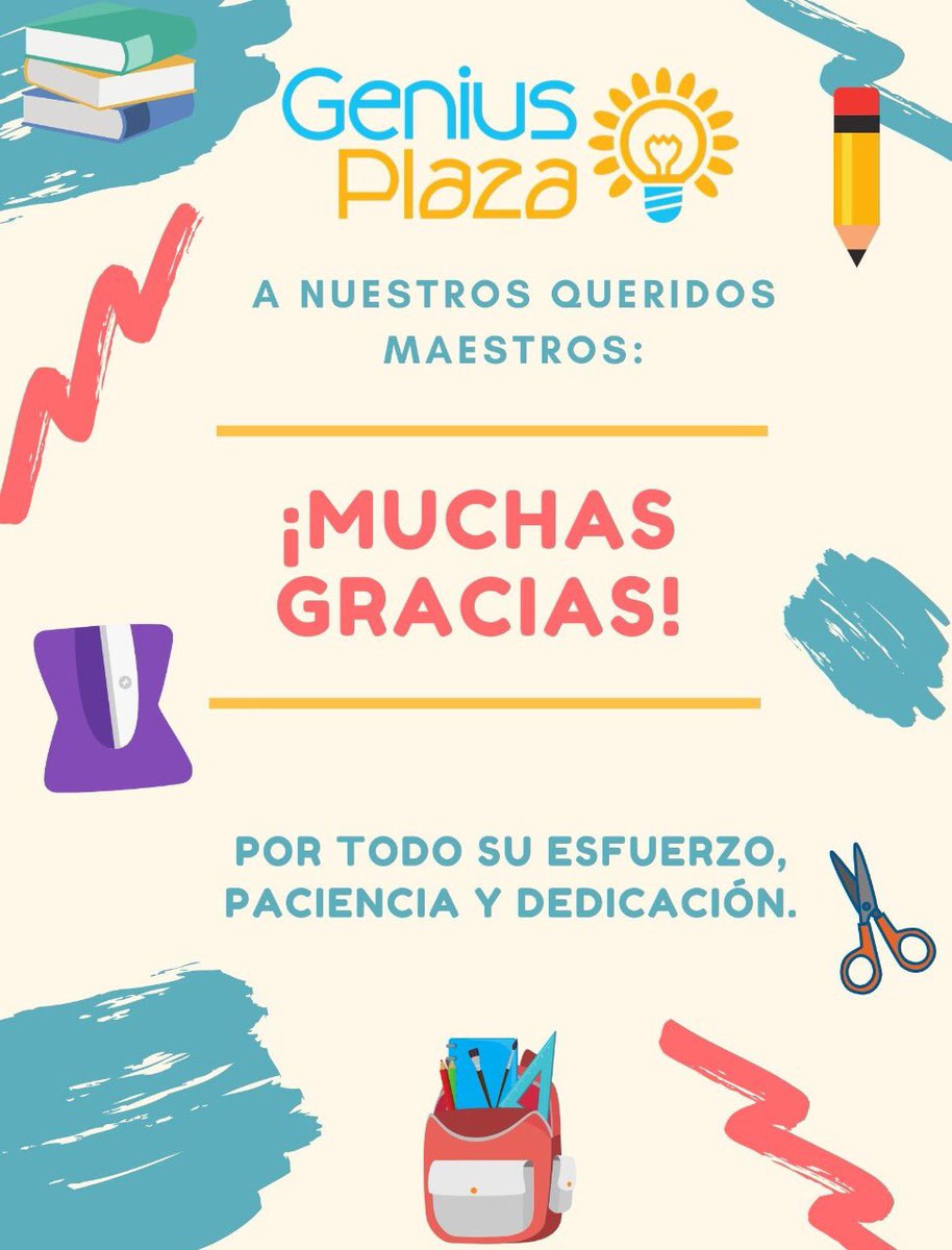 GeniusPlazaEsp's tweet photo. Por creer en un mundo mejor y ayudar a construirlo.
¡Gracias Maestros! 👩🏼‍🏫👨🏻‍🏫🎉
#maestros #graciasmaestros #docentes https://t.co/wrIifvbAPO