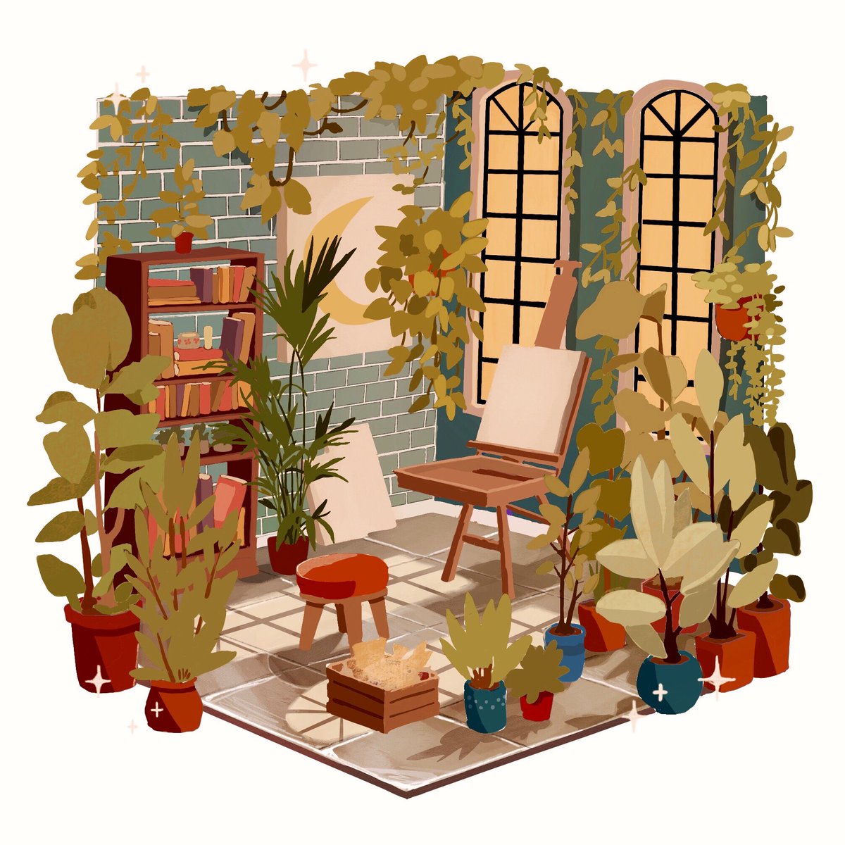LibbyFrame's tweet photo. Studio and greenhouse all in one #illustration https://t.co/7g404Zv8HZ