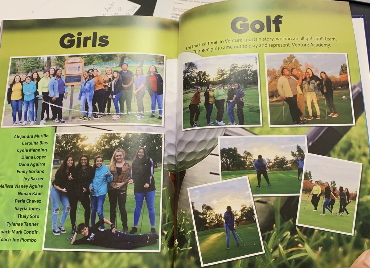 MarkRCondit's tweet photo. @sisgohd @vibexkillers We Crushed It in a two page layout in the yearbook @JPiombo11 @VentureAthletic #GOLFGOONS @cifsjs FIRST VENTURE GIRLS GOLF TEAM EVER !!!!! @BlackHatFootbal @wdeboard https://t.co/7PnzidvAyT