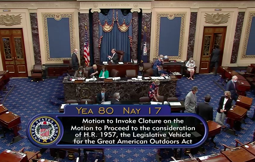 BREAKING NEWS: The Senate just overwhelming voted 80-17 to invoke cloture on the Great American Outdoors Act! This is a HUGE first step to #FundLWCF! Stay tuned for more important votes to come in the Senate this week.