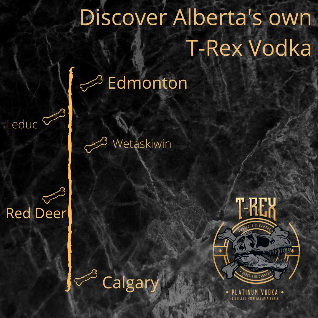 New liquor store alert! T-Rex Vodka is available throughout Edmonton and Calgary. Check out stores such as SuperValueLiquor, Eleven Liquor, Buddy's Liquor and Sobeys Liquor Summit! Or buy online at shop.trexdistillery.ca #vodka #yeg #yyc #alberta #albertamade #alcohol