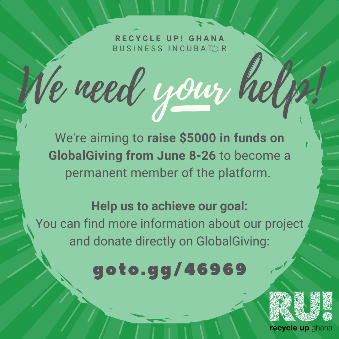 RecycleUpGhana's tweet photo. You want to support 7 promising #socialenterprises in Ghana in creating value from waste? 
We are kicking-off our @GlobalGiving funding campaign to collect min. $5000 from today until June 26: https://t.co/RbcuR7GbV3 
We need your #donations and #support! Please spread the word! https://t.co/gJoaBaRpTC