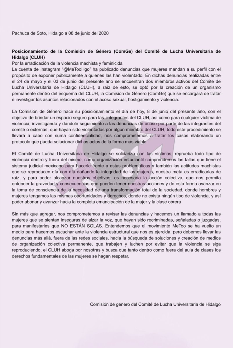 GeneroCLUH's tweet image. Posicionamiento COMGE