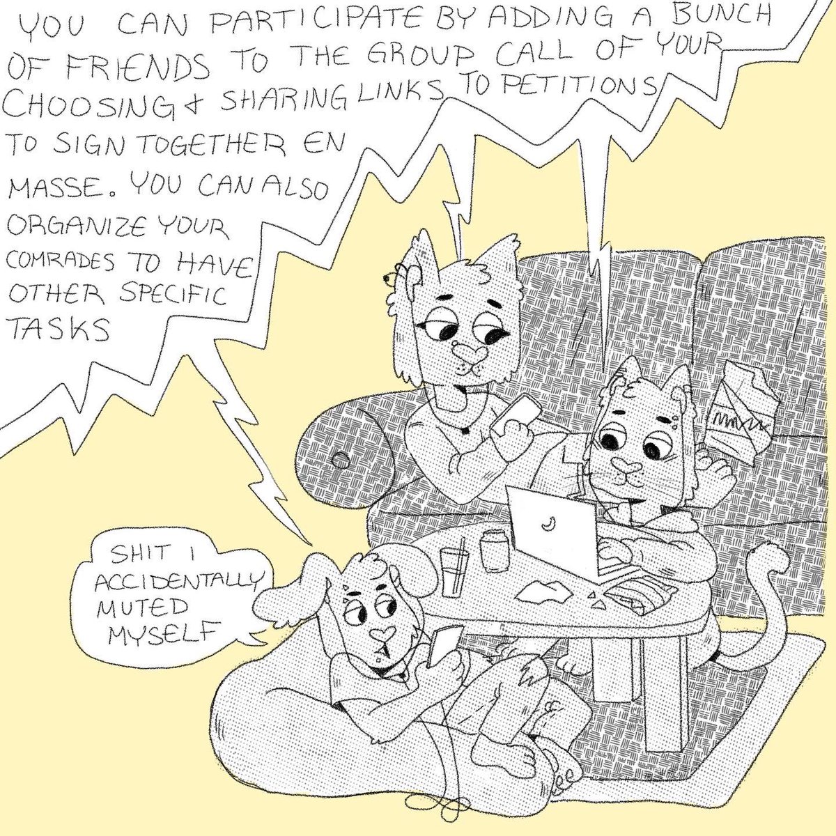 gouache_boy's tweet photo. Happy #PrideMonth !! In order to celebrate I made #ProtestParty a digital zine about organizing with your friends long distance
Please share if you can and consider hosting your own party for some of the many petitions circling currently (1/2)
#illustration #zine #comics https://t.co/xzD4LE4rY6