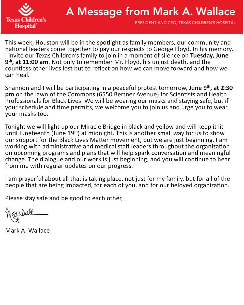 Our President and CEO, Mark A. Wallace, is taking a bold stand in the movement that has captured the world’s attention and asks us to join him.