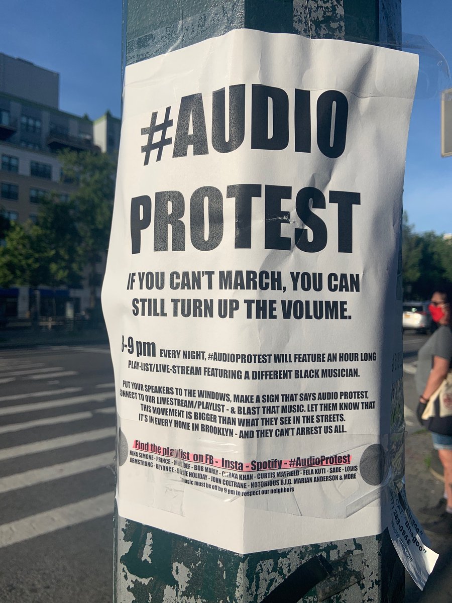yeahyeahyasmin's tweet photo. Details for joining the #AudioProtest in BK - every night 8-9p, the stream will play a different Black musician. Blast it out your window and in the streets! #BlackLivesMatter #protests2020 https://t.co/ic7xawDAsu