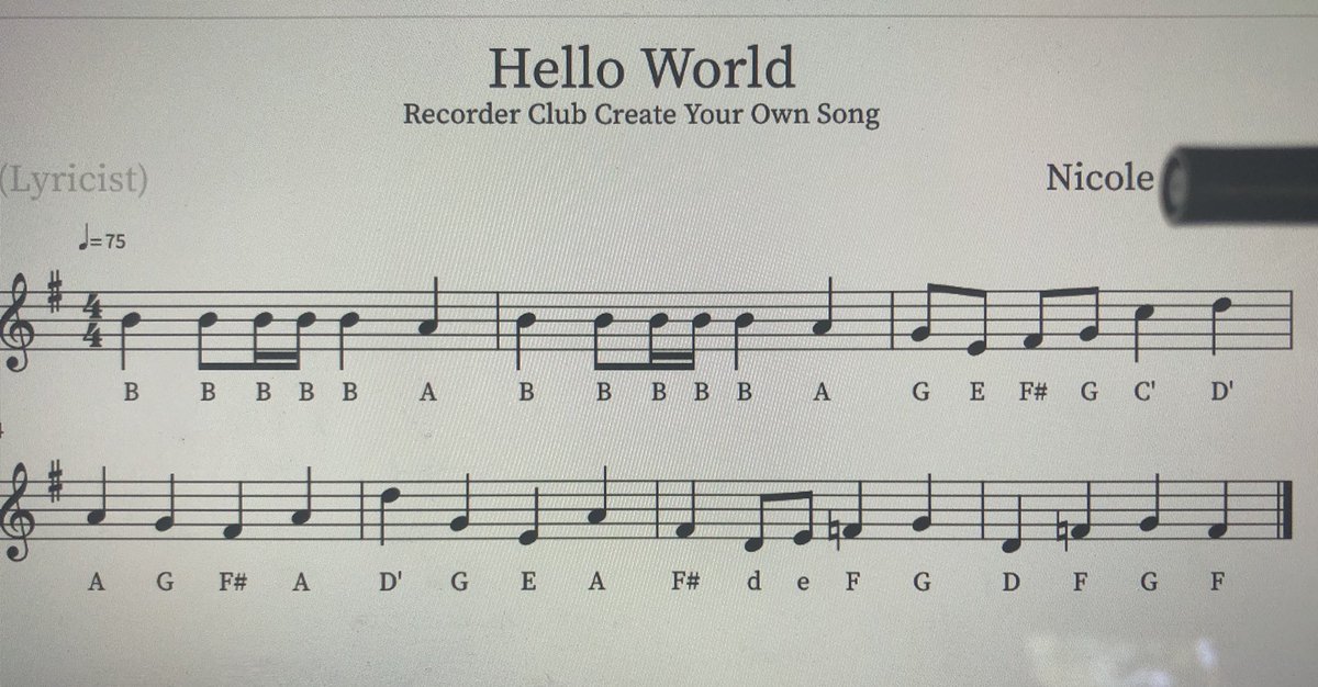 SOMusicalMoss's tweet photo. I’m going to double up this week on the @SevenOaksOwls #RecorderClub #student #compositions! These are last week’s scholar’s work &amp; later will be the student who composed a 2ND song! I ❤️❤️❤️ these kiddos! @FortkampBre @MusicBCPS @cohn_amy @shanejensen78 @schneckbk @RobinBusick3 https://t.co/CLNmlGN6Ql