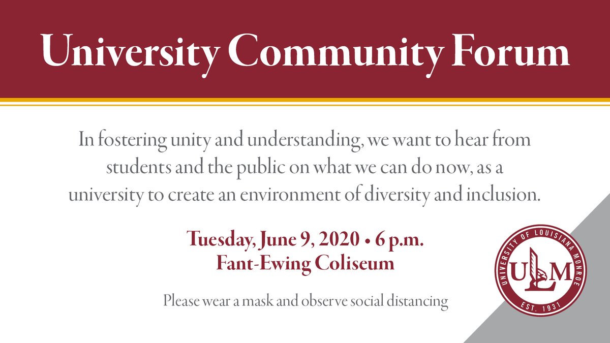 The university invites students, faculty, staff, and the public to attend and share ideas on how to accelerate diversity and inclusion at the university.

bit.ly/3dLSyTU
