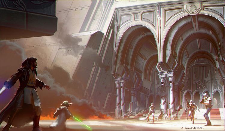 sw_holocron's tweet image. Jedi Temple concept art for Revenge of the Sith by Aaron McBride