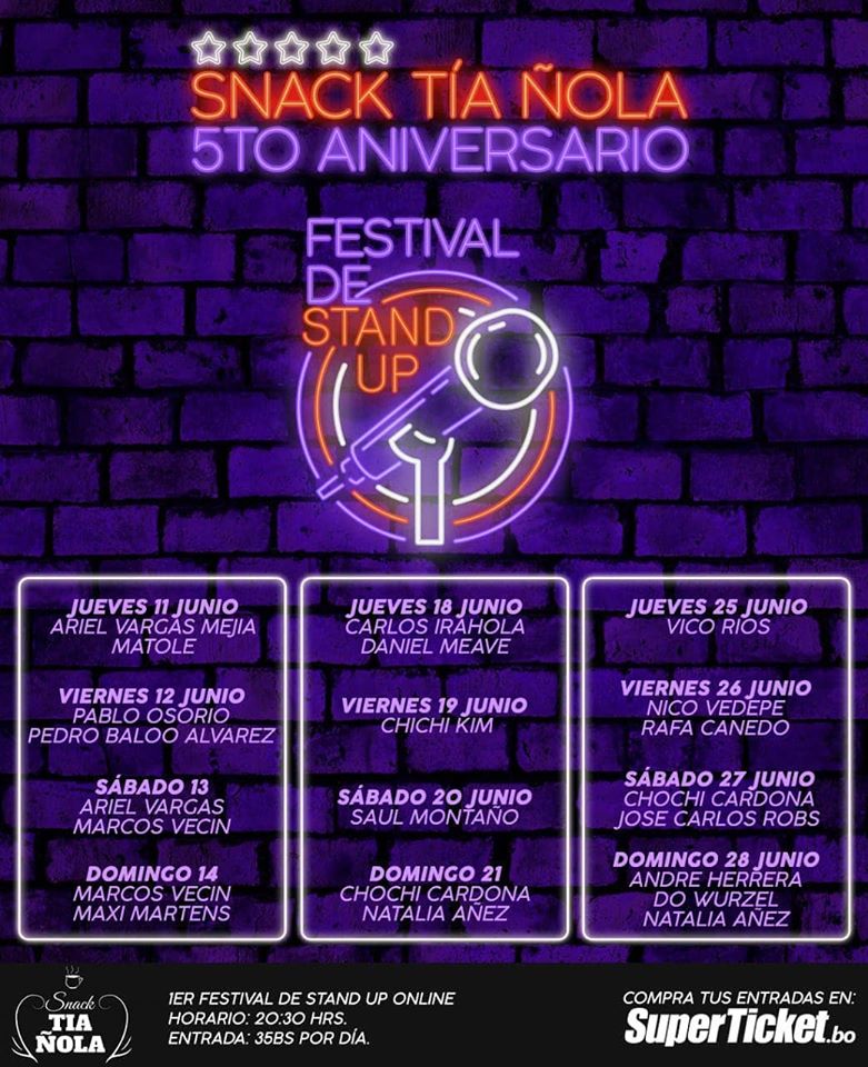 RCculturaBO's tweet image. #culturaBO
Snack Tía Ñola se reinventa y celebra su quinto aniversario con Stand Up on line
Lee la nota completa en:
rcbolivia.com/snack-tia-nola…