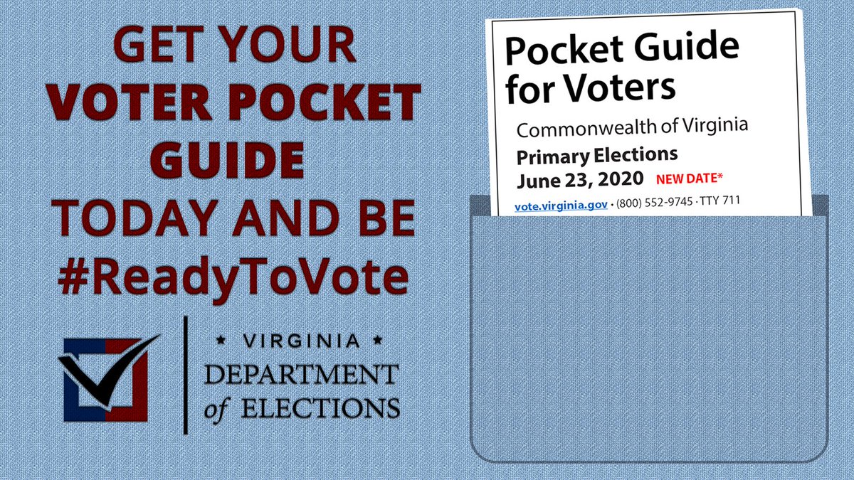 Voters Pocket Guide for the June 23 primary is hot off the press. All the info you need to know to be #ReadyToVote. Print out a paper version: bit.ly/2MEtphQ. Download a digital version for your mobile device: bit.ly/2BJgXLD #VAisForVoters #VaElections2020