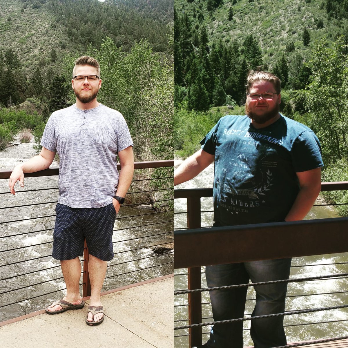 So I couldn't help comparing recent pictures from a bridge near #idahosprings from about two years ago. I haven't posted much publicly about it but hey, #125lbs down and counting.

#365 #NeverAgain